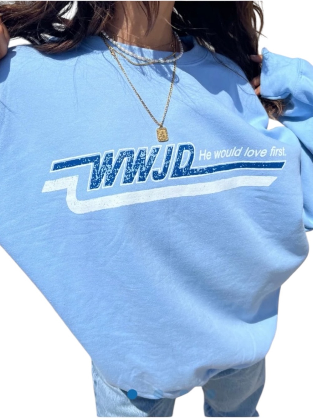 Vintage WWJD "Skater" Crewneck Pullover Sweatshirt Light Blue